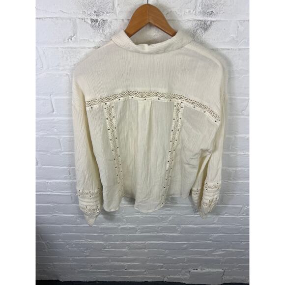 Free People Women's Ranch Style Summer Stars Button-Up Shirt Ivory Size S - Picture 10 of 11